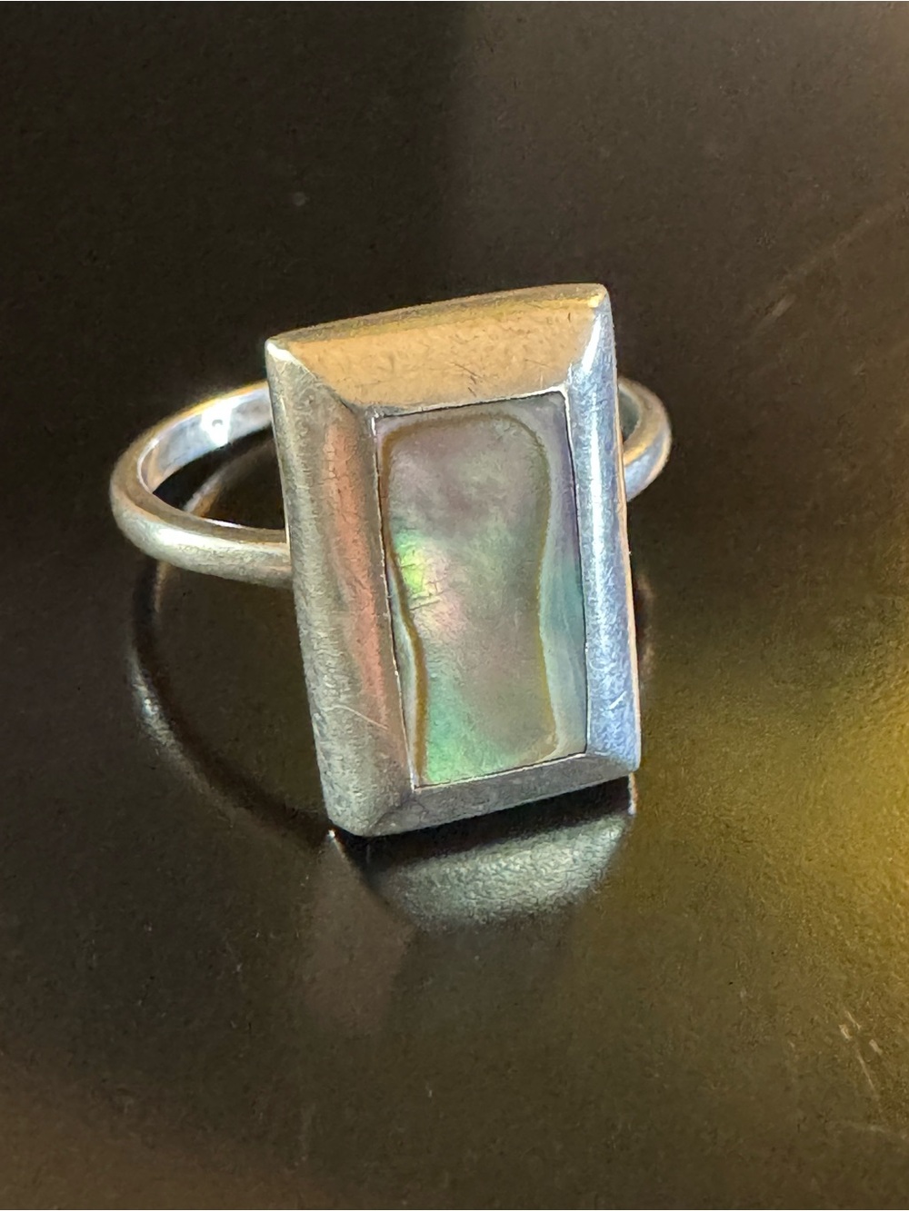 Taxco Sterling Silver Abalone Ring Size 6 - Modernist Mexican Silver